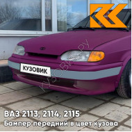 Бампер передний в цвет кузова ВАЗ 2113, 2114, 2115 без птф с полосой 116 - Коралл - Красный
