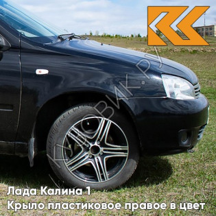 Крыло переднее правое в цвет кузова Лада Калина 1 (2004-2013) ПЛАСТИКОВОЕ 672 - Чёрная пантера - Чёрный