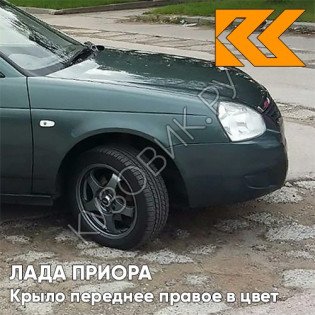Крыло переднее правое в цвет кузова Лада Приора (2007-2018) металлическое 317 - Меридиан - Зеленый