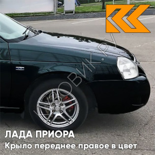 Крыло переднее правое в цвет кузова Лада Приора (2007-2018) металлическое 490 - Астероид - Тёмно-зелёный