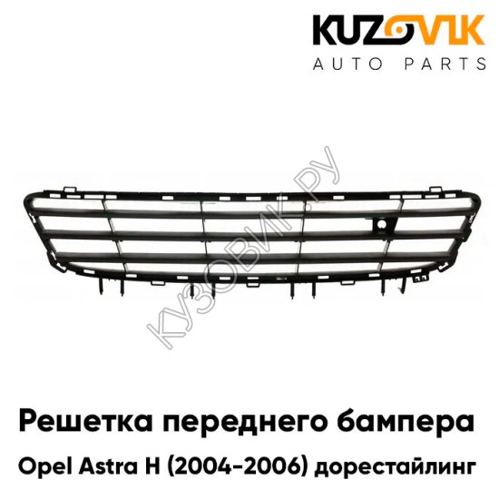 Решетка переднего бампера Opel Astra H (2004-2006) центральная черная KUZOVIK