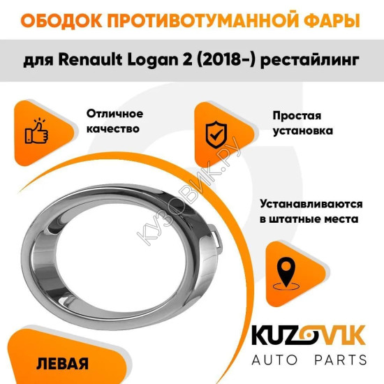 Ободок, молдинг противотуманной фары Renault Logan 2 (2018-) рестайлинг левая KUZOVIK.