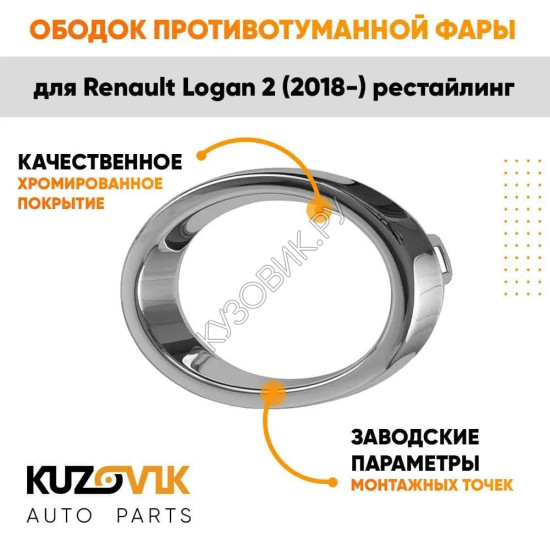 Ободок, молдинг противотуманной фары Renault Logan 2 (2018-) рестайлинг левая KUZOVIK.